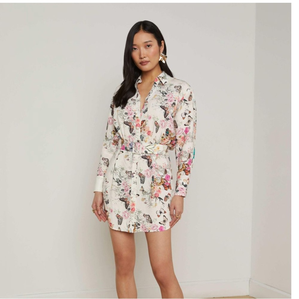 L'AGENCE Ivory Floral Butterflies Mini Dress